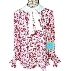 CeCe Ditsy Floral Blouse in White and Blush